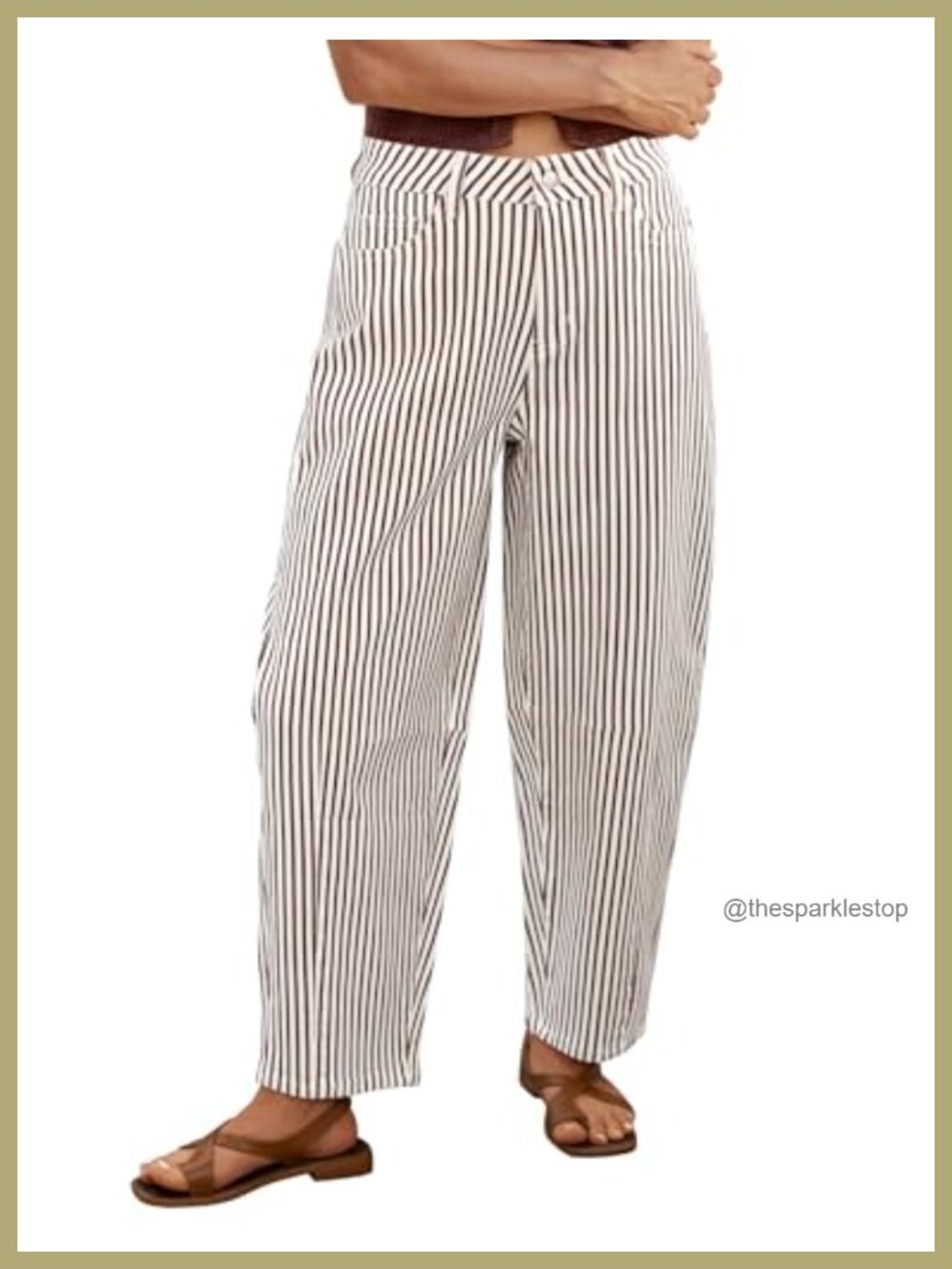 Barrel Jeans High Waisted Cropped Stretchy Pinstripe Wide Leg Denim Pants